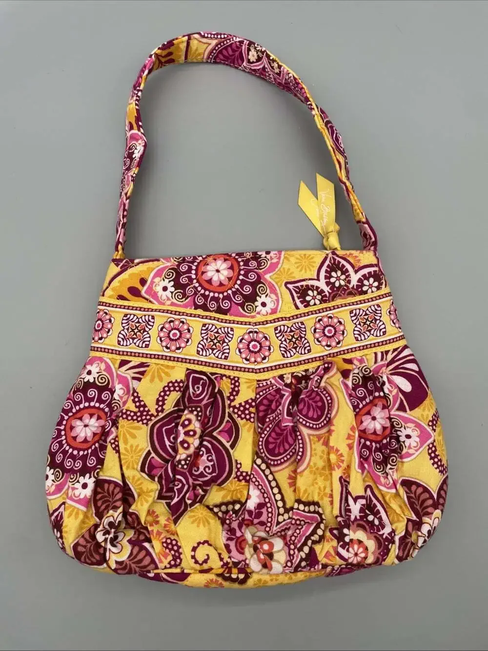 Vera Bradley Bali Gold Yellow Floral Pink Red Purse Small Pleated Handbag